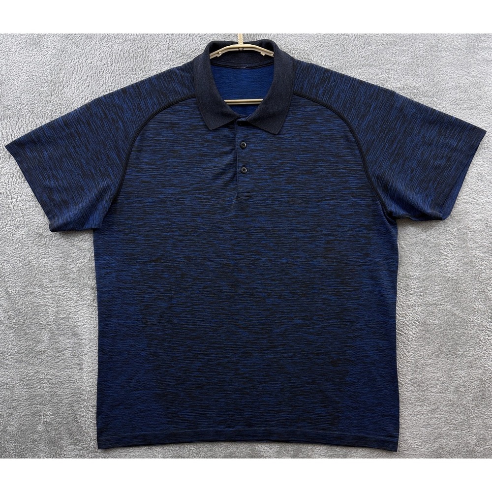Lululemon Polo Shirt Mens XXL Blue Black Metal Vent‎ Short Sleeve Performance